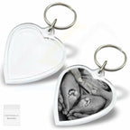 M-HT Mini Heart 40x38mm Photo Insert Acrylic Keyring - Blank or Printed - Pack of 50