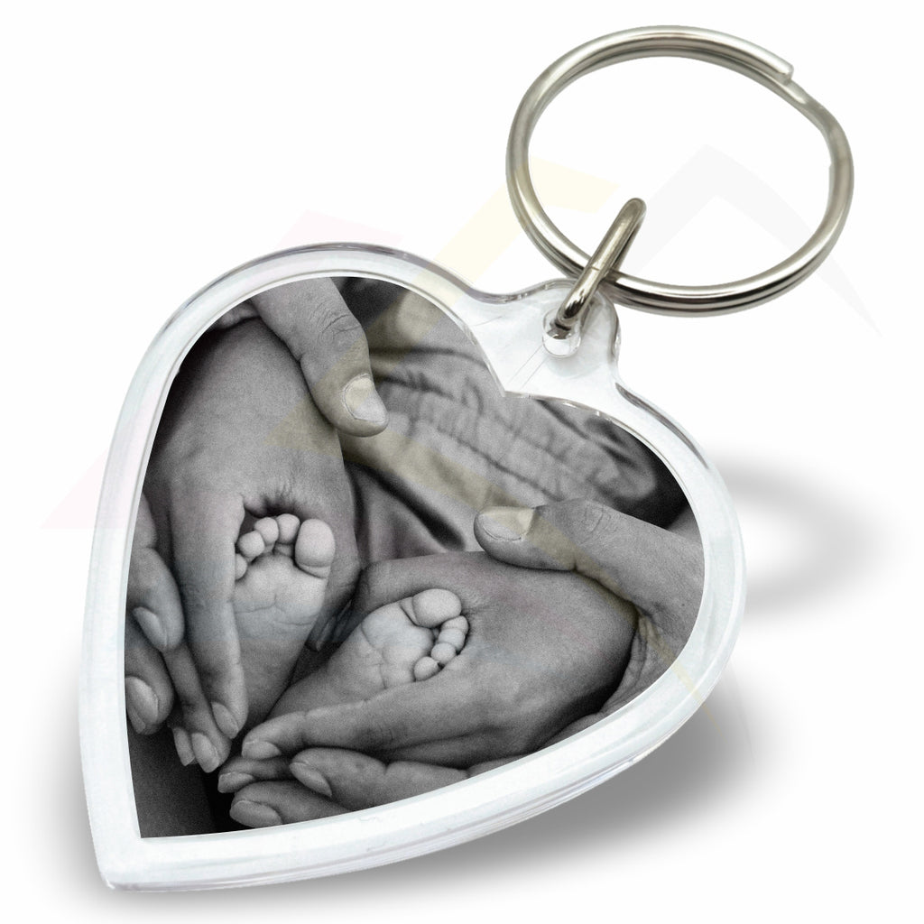 M-HT-10 Mini Heart 40x38mm Photo Insert Acrylic Keyring - Blank or Printed - Pack of 10