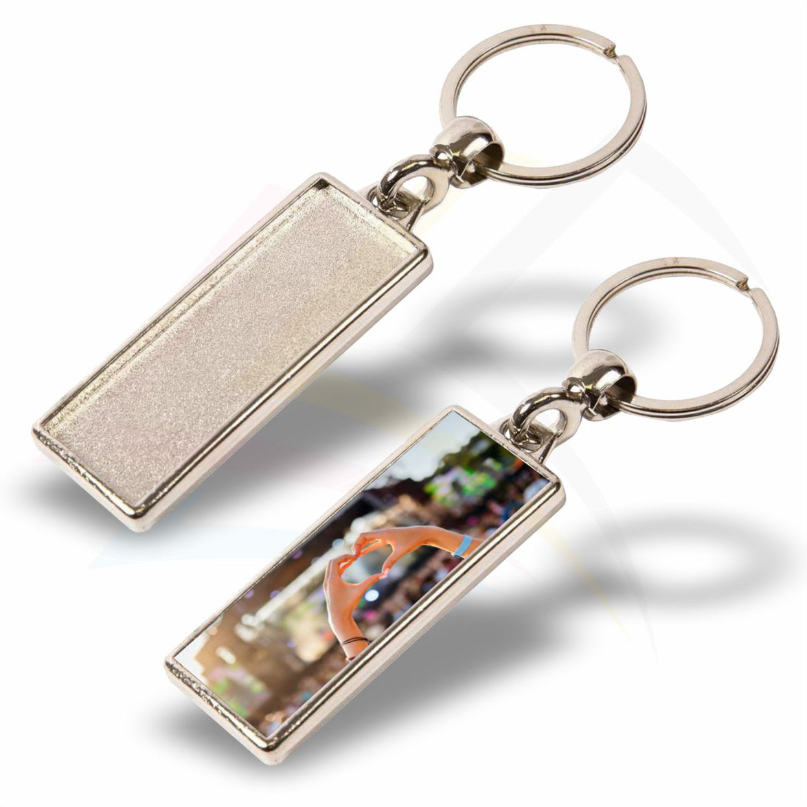 MA-18D-5 50x18mm Rectangular Photo Insert Metal Keyring - Blank or Printed - Pack of 5