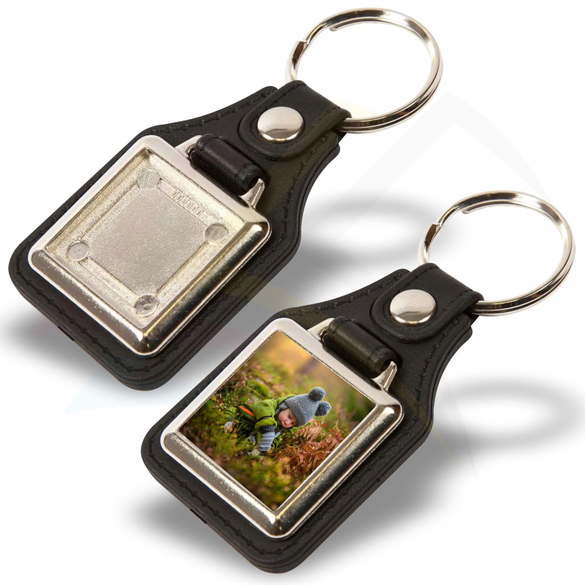 MD10-5 Faux Leather Medallion Keyring Square 25x25mm Photo Insert - Blank or Printed - Pack of 5
