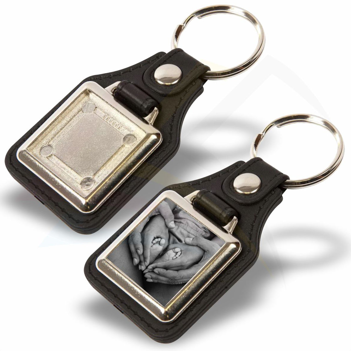 MD10 Faux Leather Medallion Keyring Square 25x25mm Photo Insert - Blank or Printed - Pack of 100