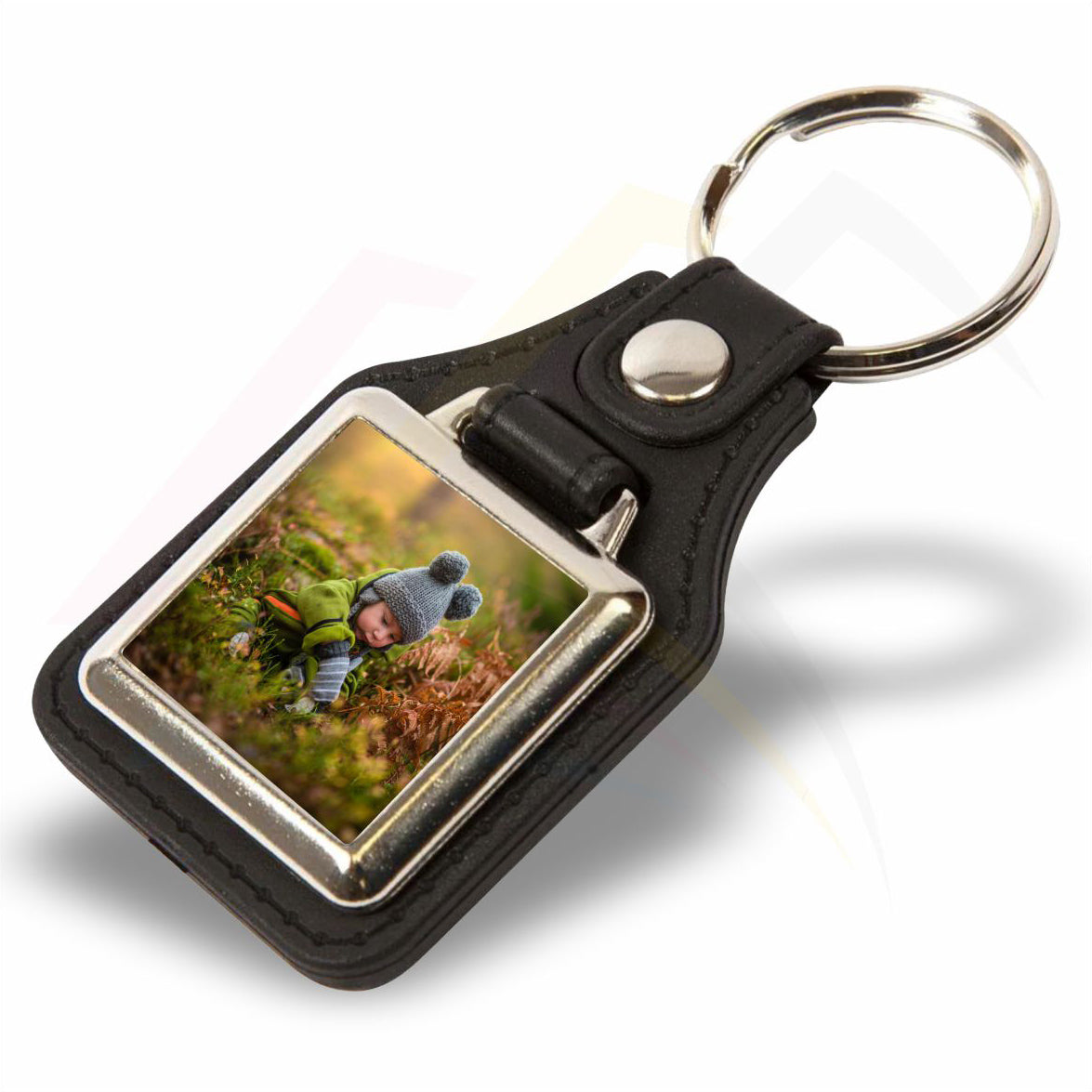 MD10 Faux Leather Medallion Keyring Square 25x25mm Photo Insert - Blank or Printed - Pack of 100