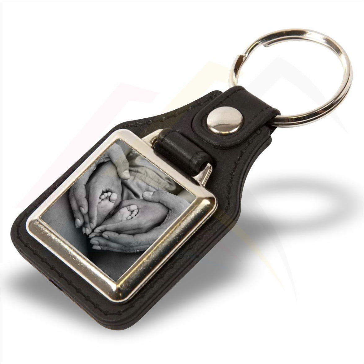 MD10 Faux Leather Medallion Keyring Square 25x25mm Photo Insert - Blank or Printed - Pack of 100