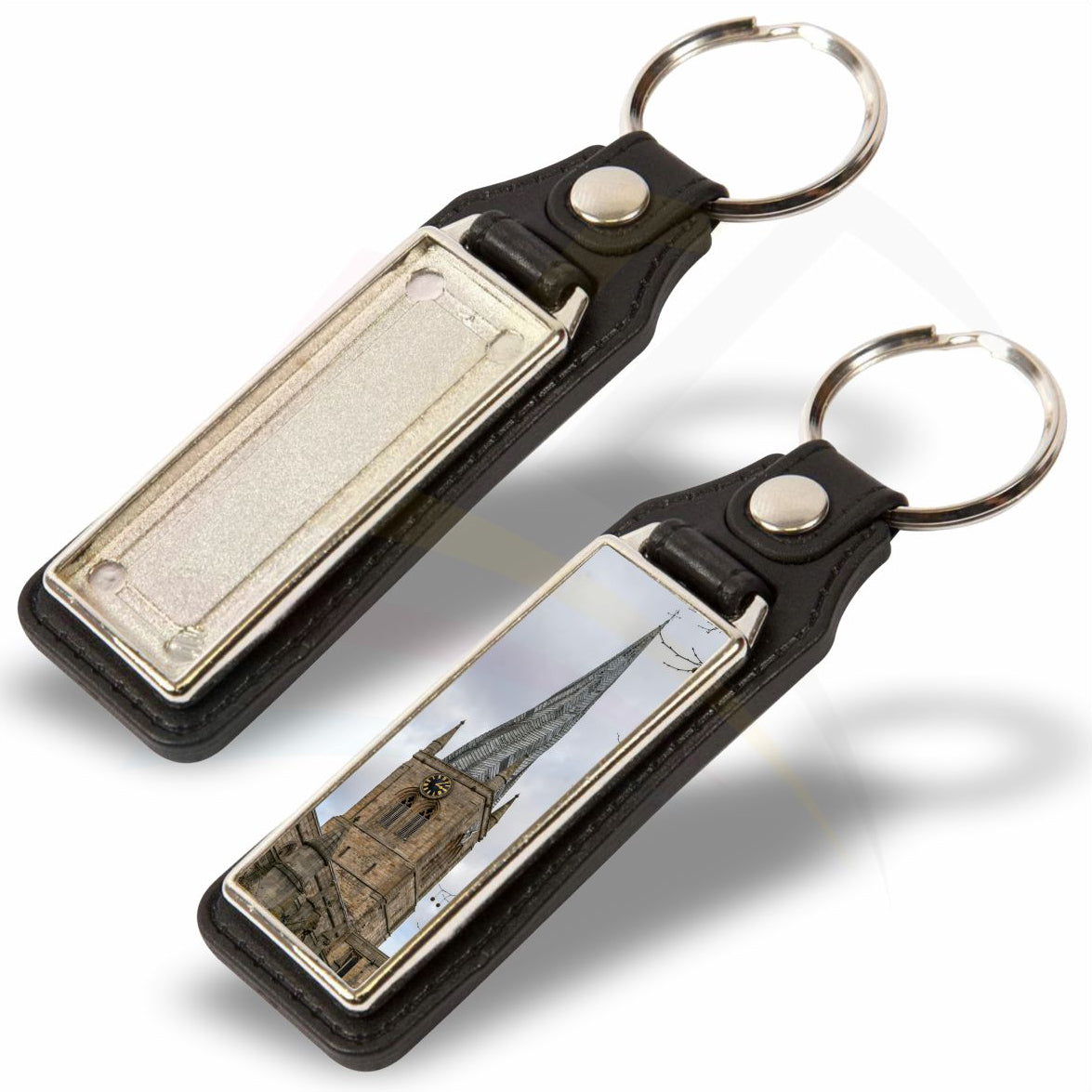 MD18 Faux Leather Rectangular 50x18mm Photo Insert Medallion Keyring - Blank or Printed - Pack of 100
