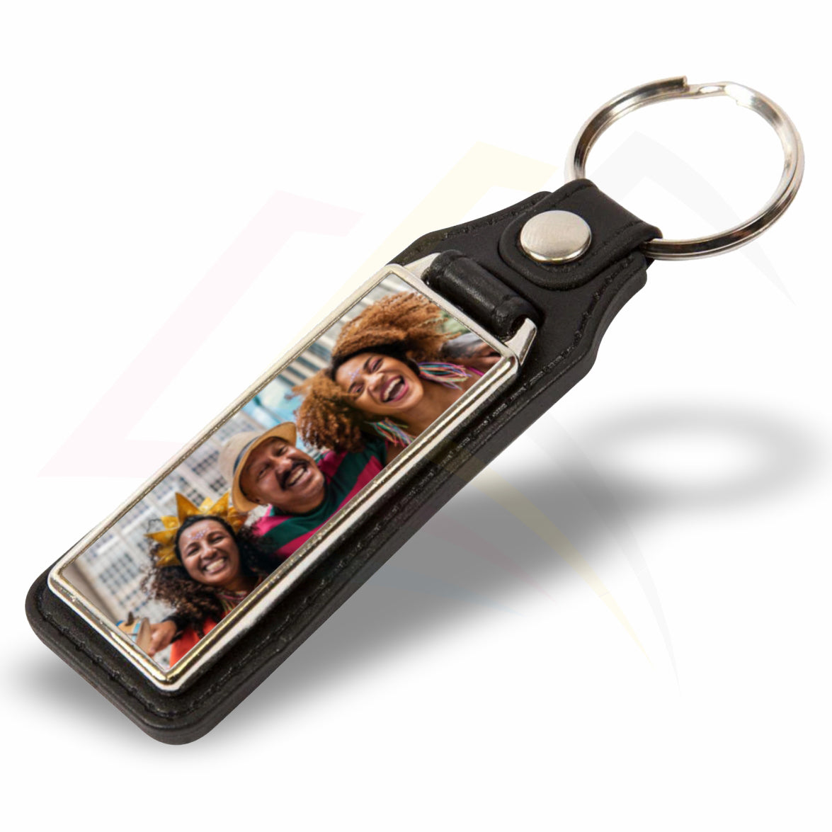MD18 Faux Leather Rectangular 50x18mm Photo Insert Medallion Keyring - Blank or Printed - Pack of 100