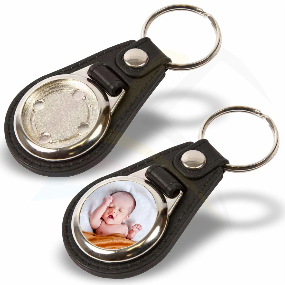 MD25 Faux Leather Round 25mm Photo Insert Medallion Keyring - Blank or Printed - Pack of 100