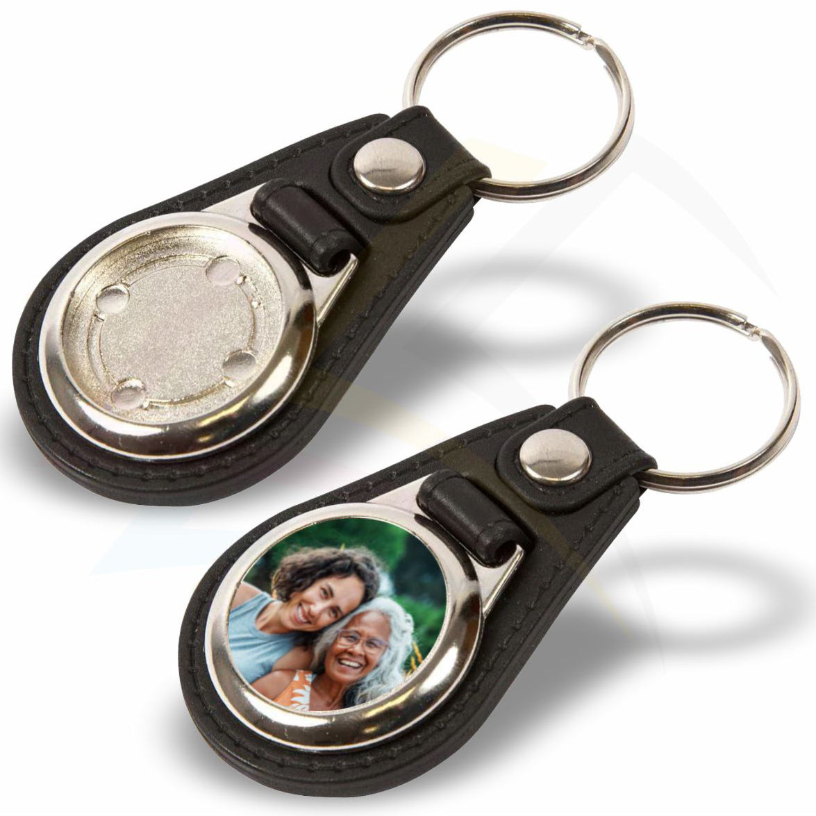 MD25-5 Faux Leather Round 25mm Photo Insert Medallion Keyring - Blank or Printed - Pack of 5