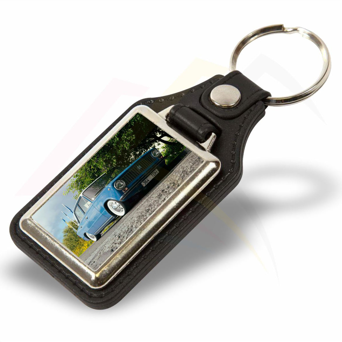 MD40 Faux Leather Rectangular 40x25mm Photo Insert Medallion Keyring - Blank or Printed - Pack of 100