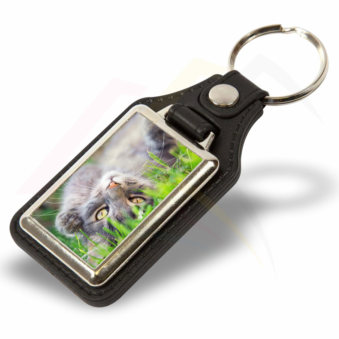 MD40 Faux Leather Rectangular 40x25mm Photo Insert Medallion Keyring - Blank or Printed - Pack of 100