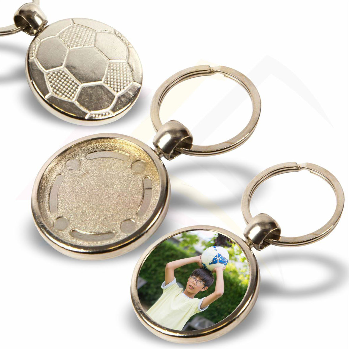 MFT Round 30mm Photo Insert Metal Football Keyring - Blank or Printed - Pack of 100