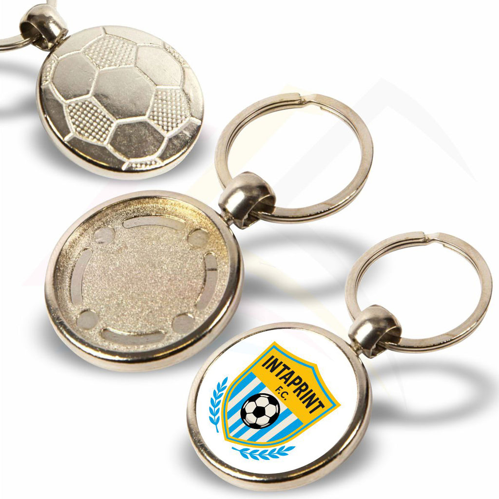 MFT-5 Round 30mm Photo Insert Metal Football Keyring - Blank or Printed - Pack of 5