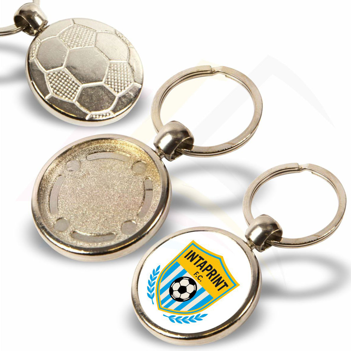 MFT-5 Round 30mm Photo Insert Metal Football Keyring - Blank or Printed - Pack of 5