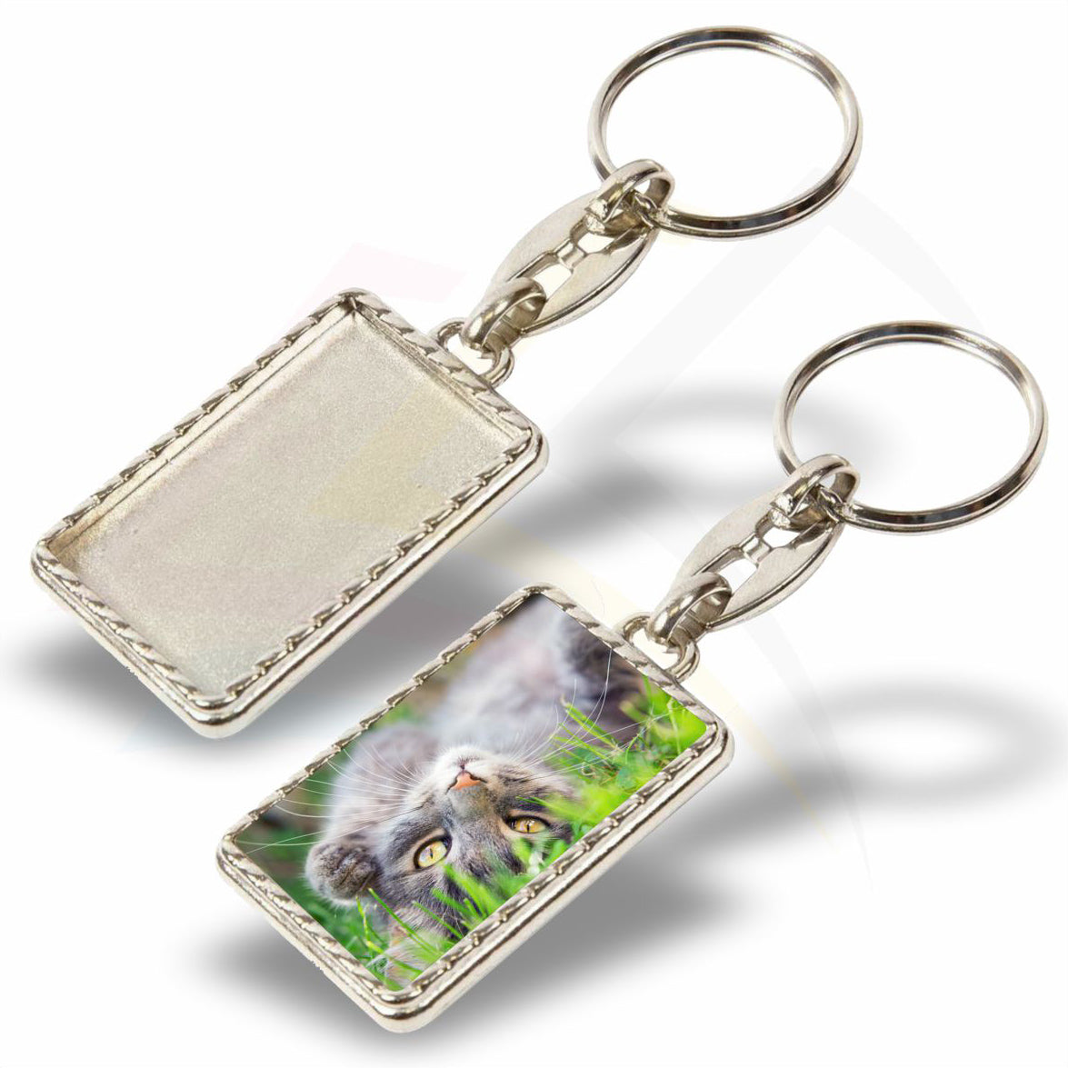 MG-40D-5 Rectangular 40x25mm Photo Insert Metal Keyring - Blank or Printed - Pack of 5