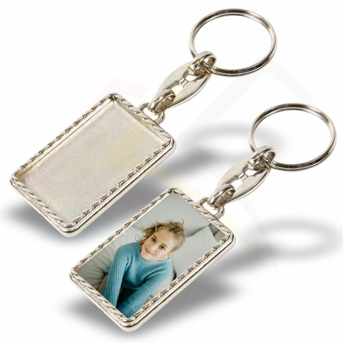 MG-40D Rectangular 40x25mm Photo Insert Metal Keyring - Blank or Printed - Pack of 100