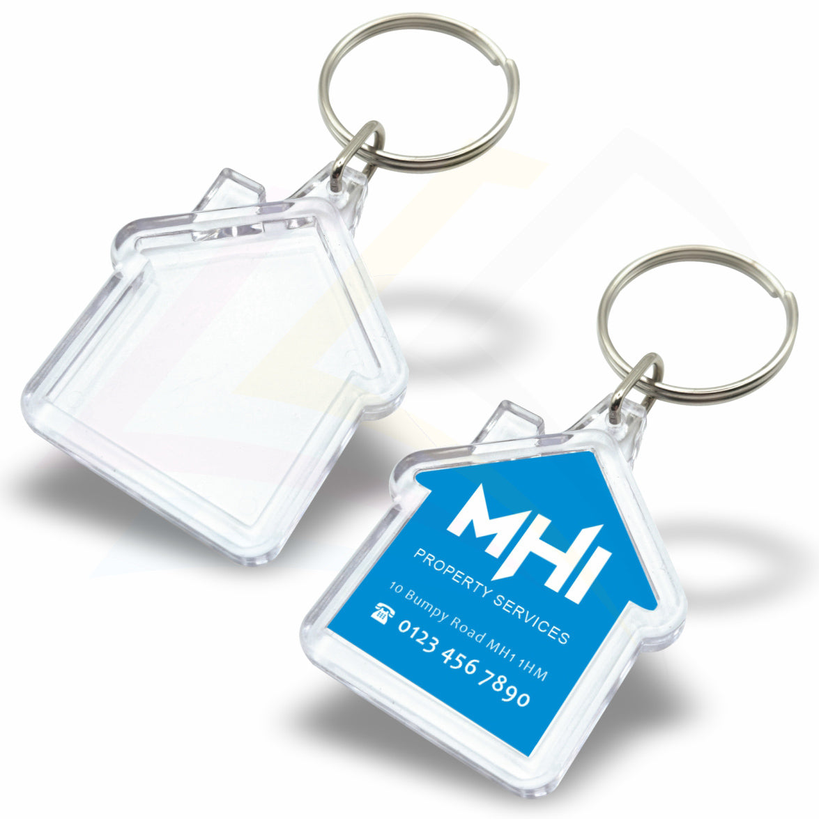 MH1-10 Mini House 35x33mm Photo Insert Acrylic Keyring - Blank or Printed - Pack of 10