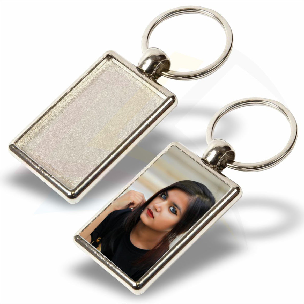 ML-40D 40x25mm Rectangular Photo Insert Metal Keyring - Blank or Printed- Pack of 100