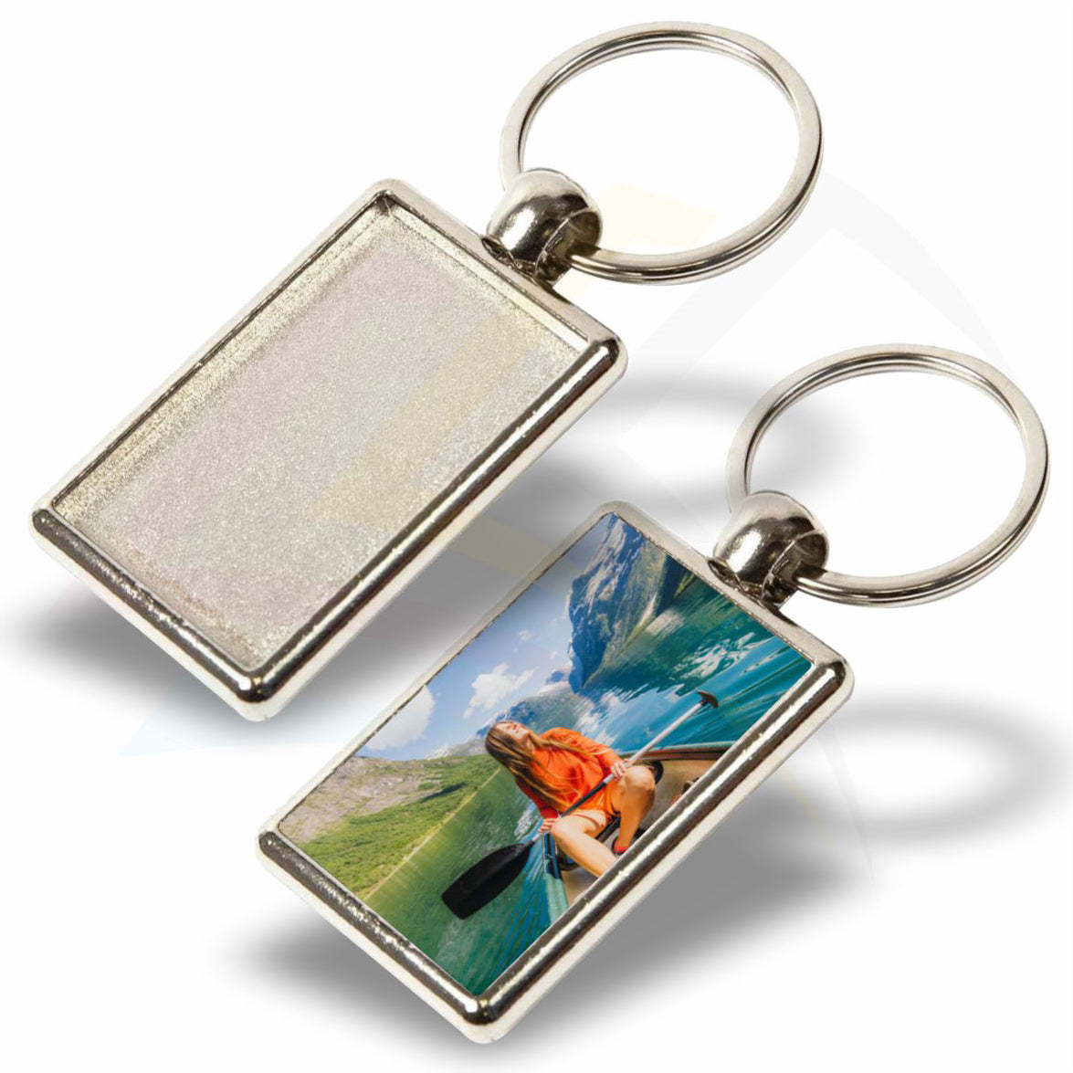 ML-40D-5 40x25mm Rectangular Photo Insert Metal Keyring - Blank or Printed- Pack of 5