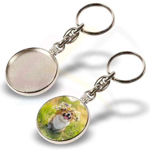 MO - 33D - 5 Round 33mm Photo Insert Metal Keyring - Blank or Printed - Pack of 5