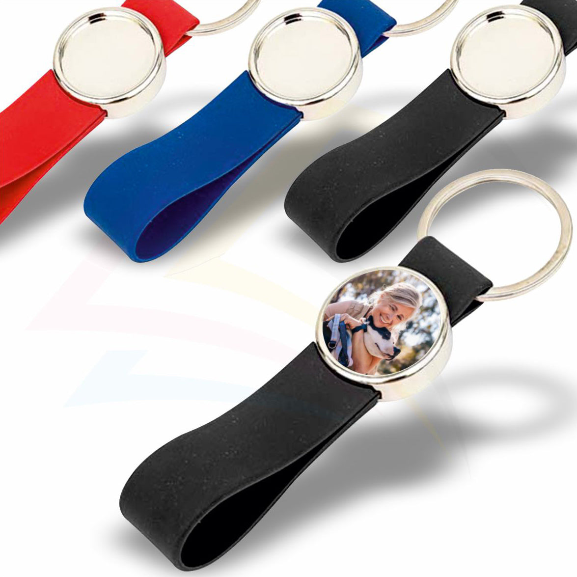 MR-25-5 Round 25mm Photo Insert Metal Keyring with Silicone Loop - Blank or Printed - Pack of 5
