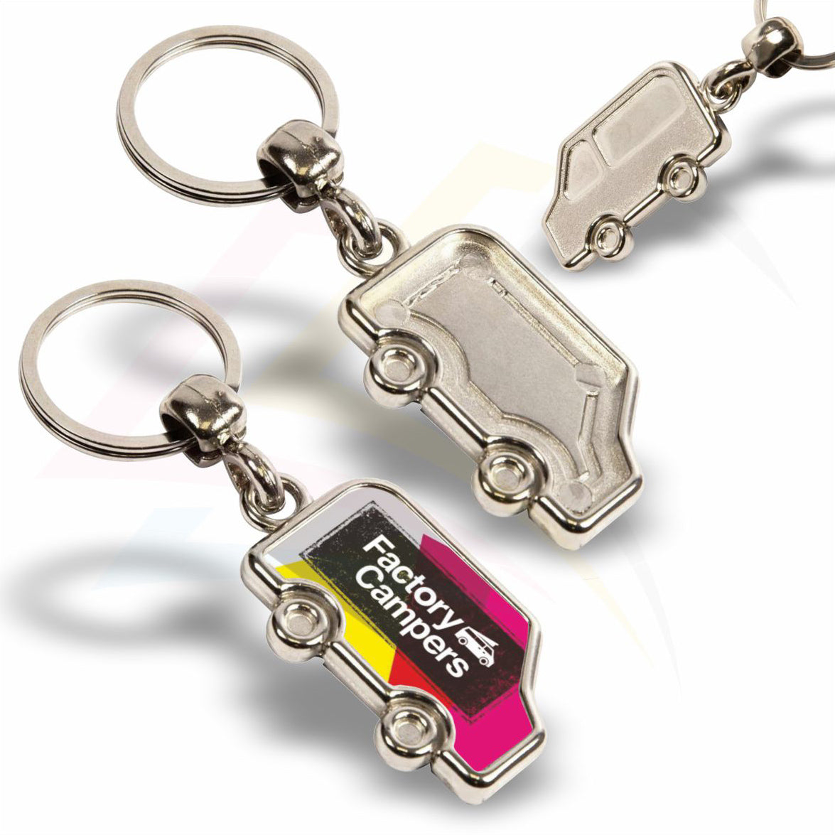 MV-N Van Shaped Photo Insert Metal Keyring - Blank or Printed - Pack of 100