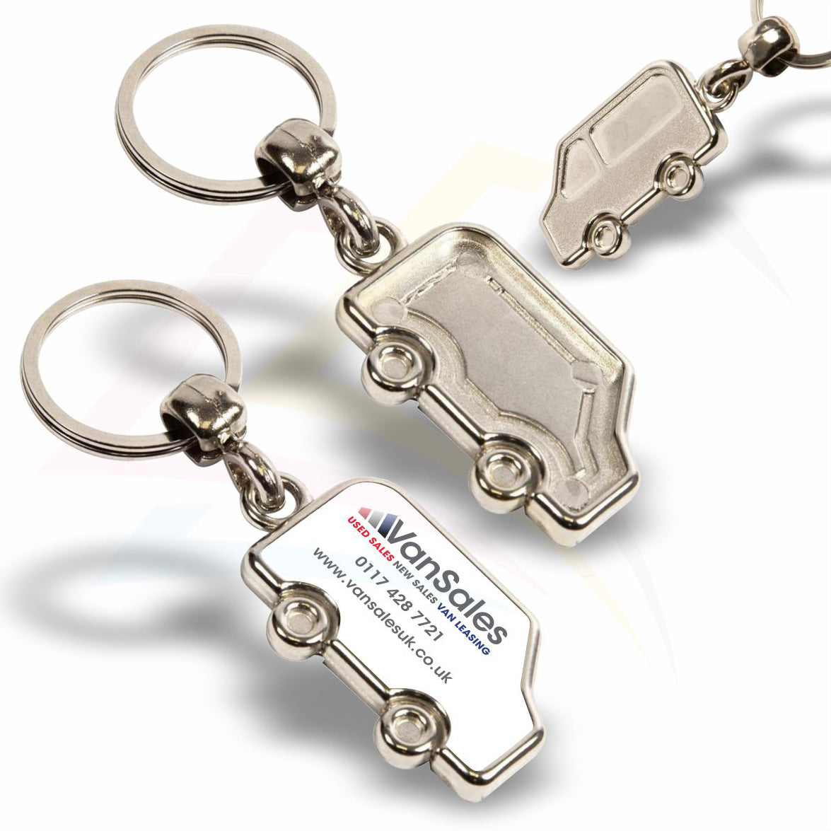 MV-N-5 Van Shaped Photo Insert Metal Keyring - Blank or Printed - Pack of 5