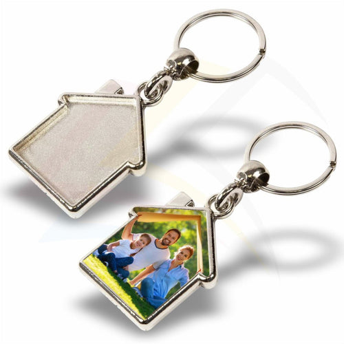 MY - D - 5 House Shaped Photo Insert Metal Keyring - Blank or Printed - Pack of 5