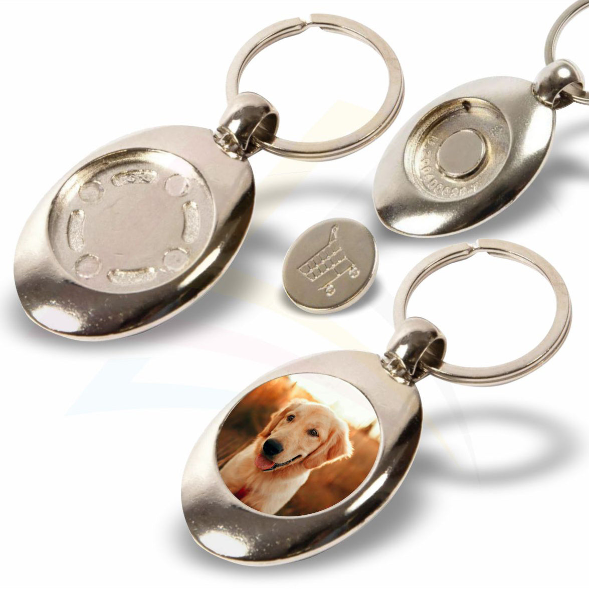 MZ-25 Shopping Trolley Coin 25mm Round Photo Insert Metal Keyring - Blank or Printed - Pack of 100