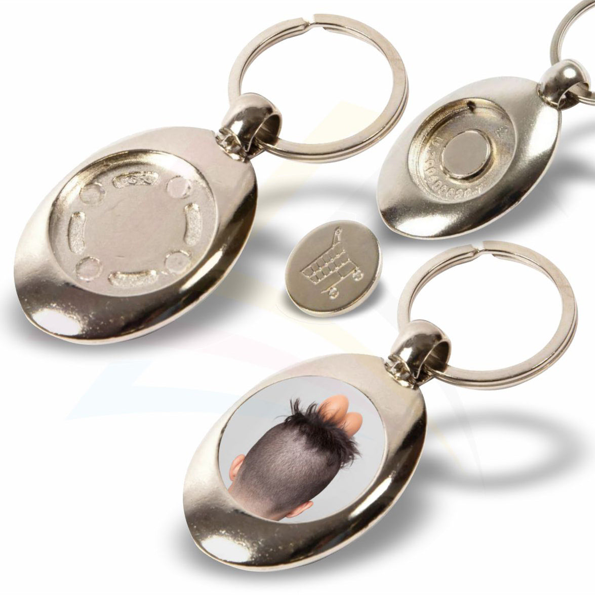 MZ-25-5 Shopping Trolley Coin 25mm Round Photo Insert Metal Keyring - Blank or Printed - Pack of 5