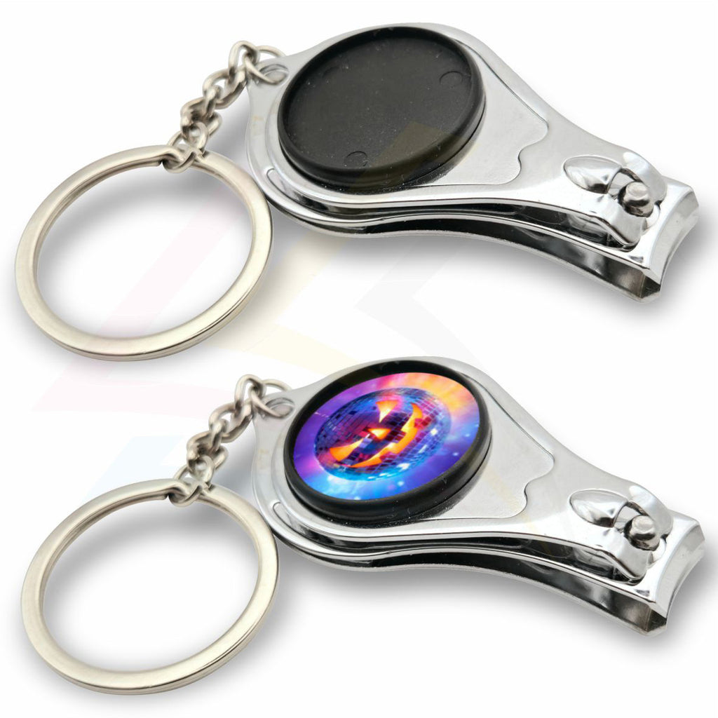 Multi3-5 Nail Clipper / Bottle Opener Round 25mm Photo Insert Metal Keyring -  Blank or Printed - Pack of 5