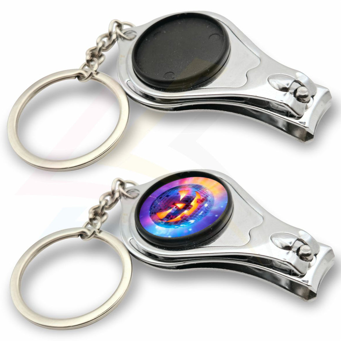 Multi3 Nail Clipper / Bottle Opener Round 25mm Photo Insert Metal Keyring -  Blank or Printed - Pack of 100