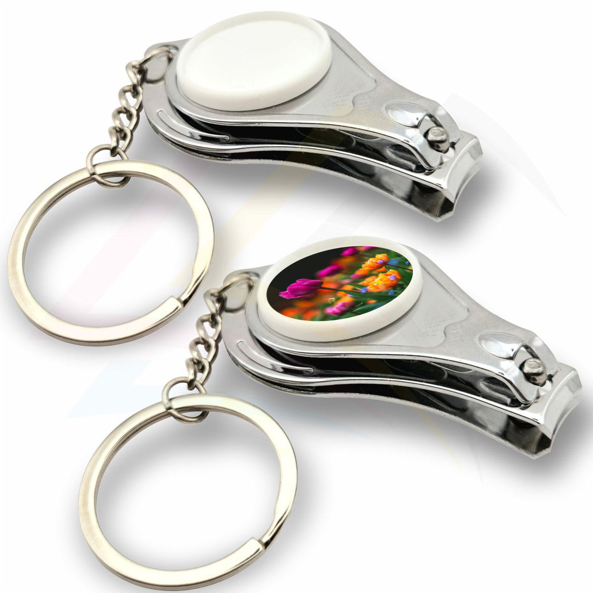 Multi3 Nail Clipper / Bottle Opener Round 25mm Photo Insert Metal Keyring -  Blank or Printed - Pack of 100