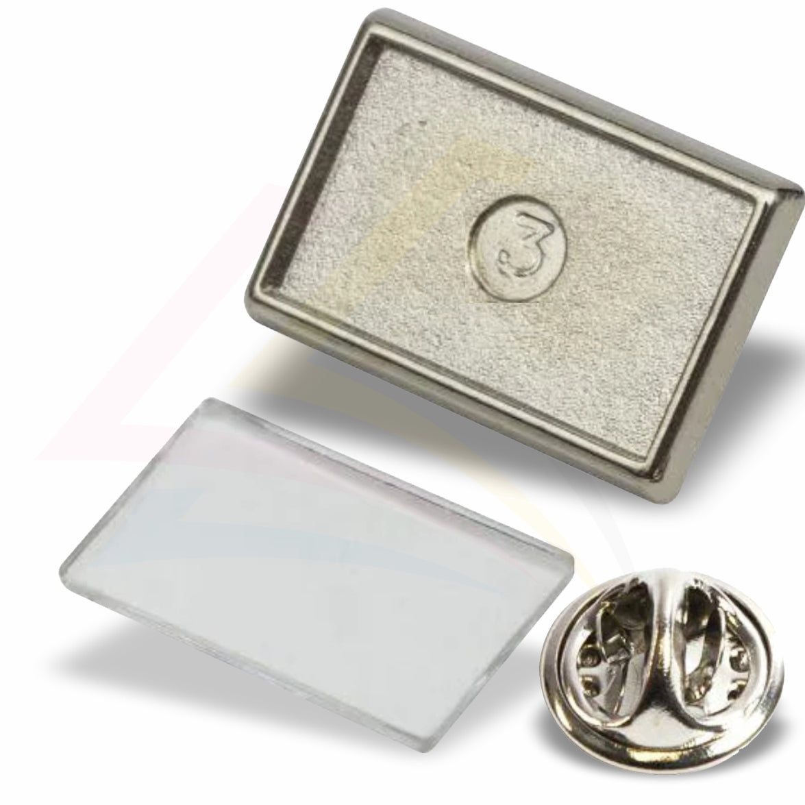 P-15 Metal Pin Badge Rectangular 21x13mm Photo Insert - Blank or Printed - Pack of 100