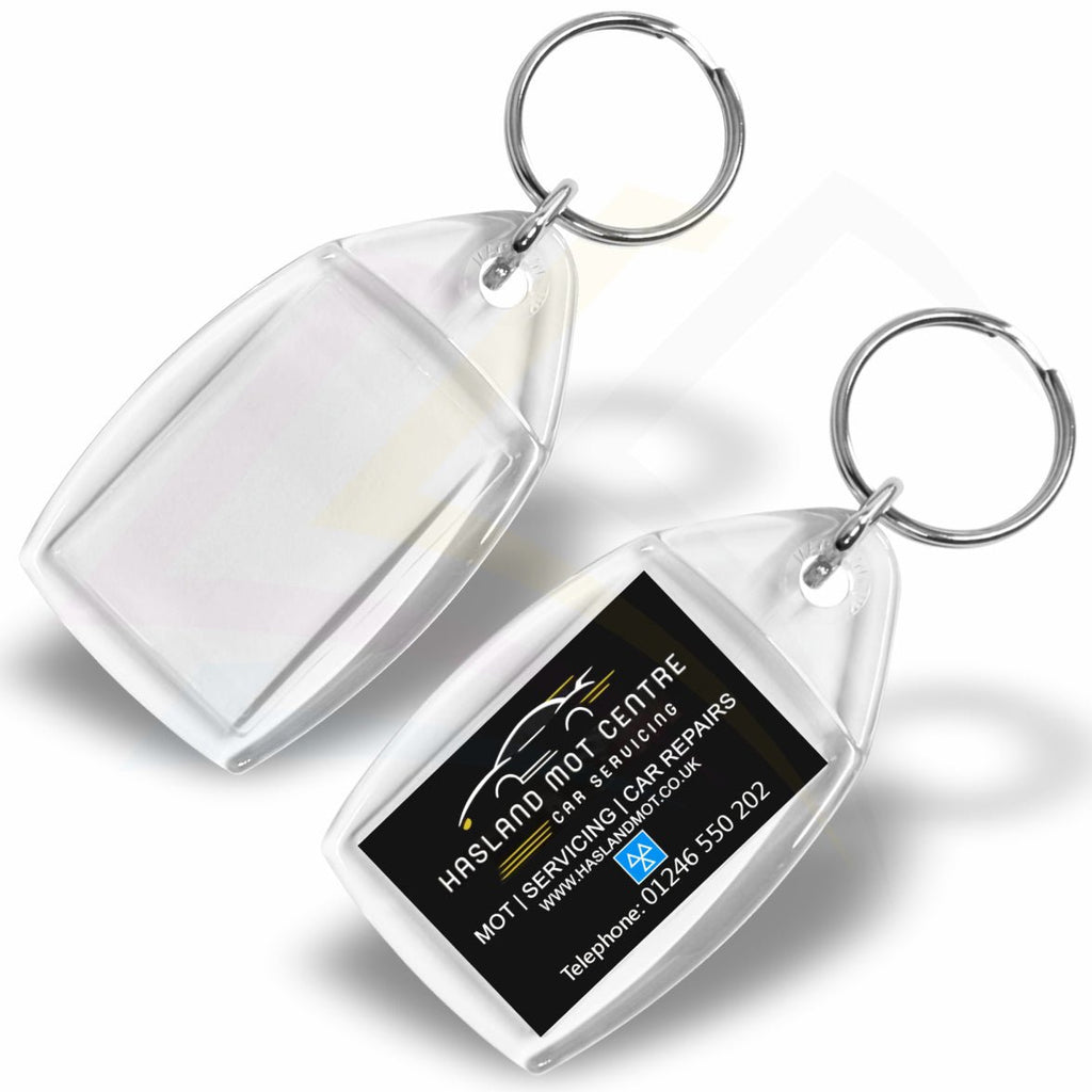 P4 Rectangular 35x24mm Photo Insert Acrylic Keyring - Blank or Printed - Pack of 250