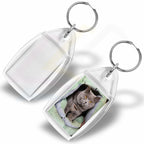 P5-10 Rectangular 35x24mm Photo Insert Acrylic Keyring - Blank or Printed - Pack of 10