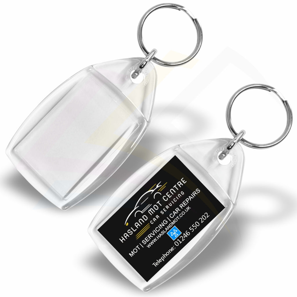 P5 Rectangular 35x24mm Photo Insert Acrylic Keyring - Blank or Printed - Pack of 250