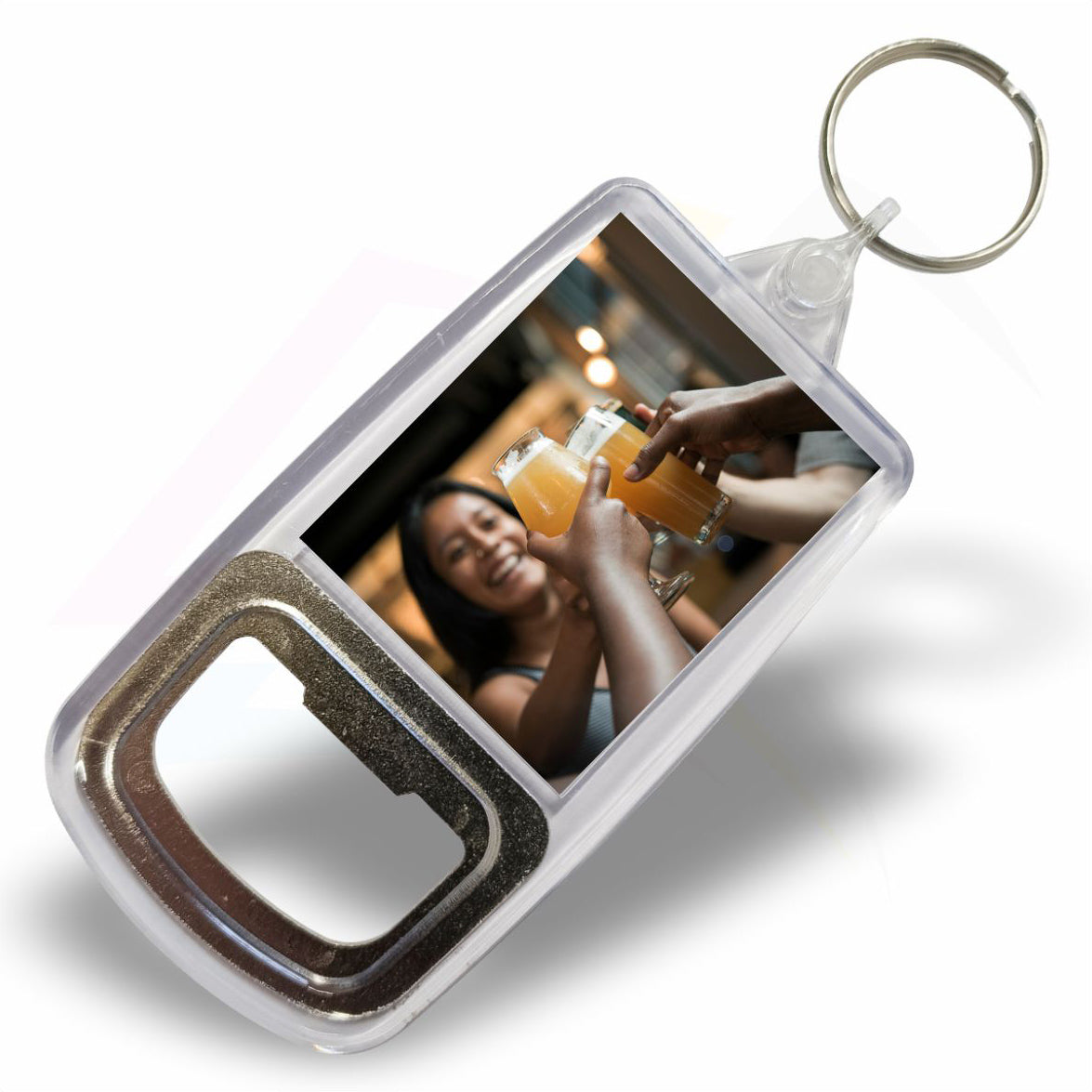 R2 Rectangular 45x35mm Photo Insert Acrylic Bottle Opener Keyring - Blank or Printed - Pack of 50