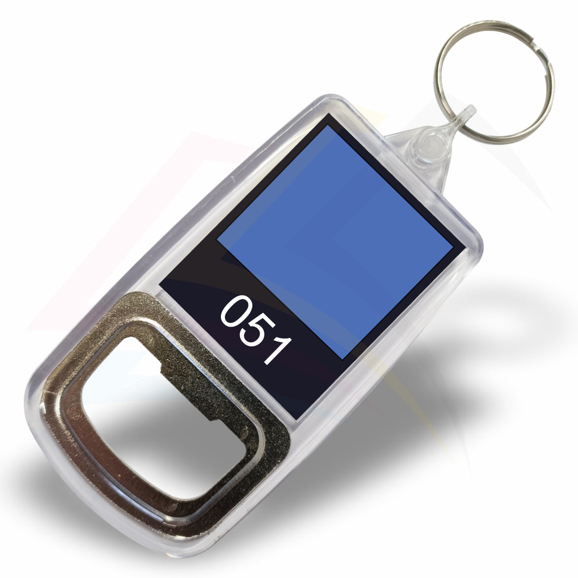 R2 Rectangular 45x35mm Photo Insert Acrylic Bottle Opener Keyring - Blank or Printed - Pack of 50