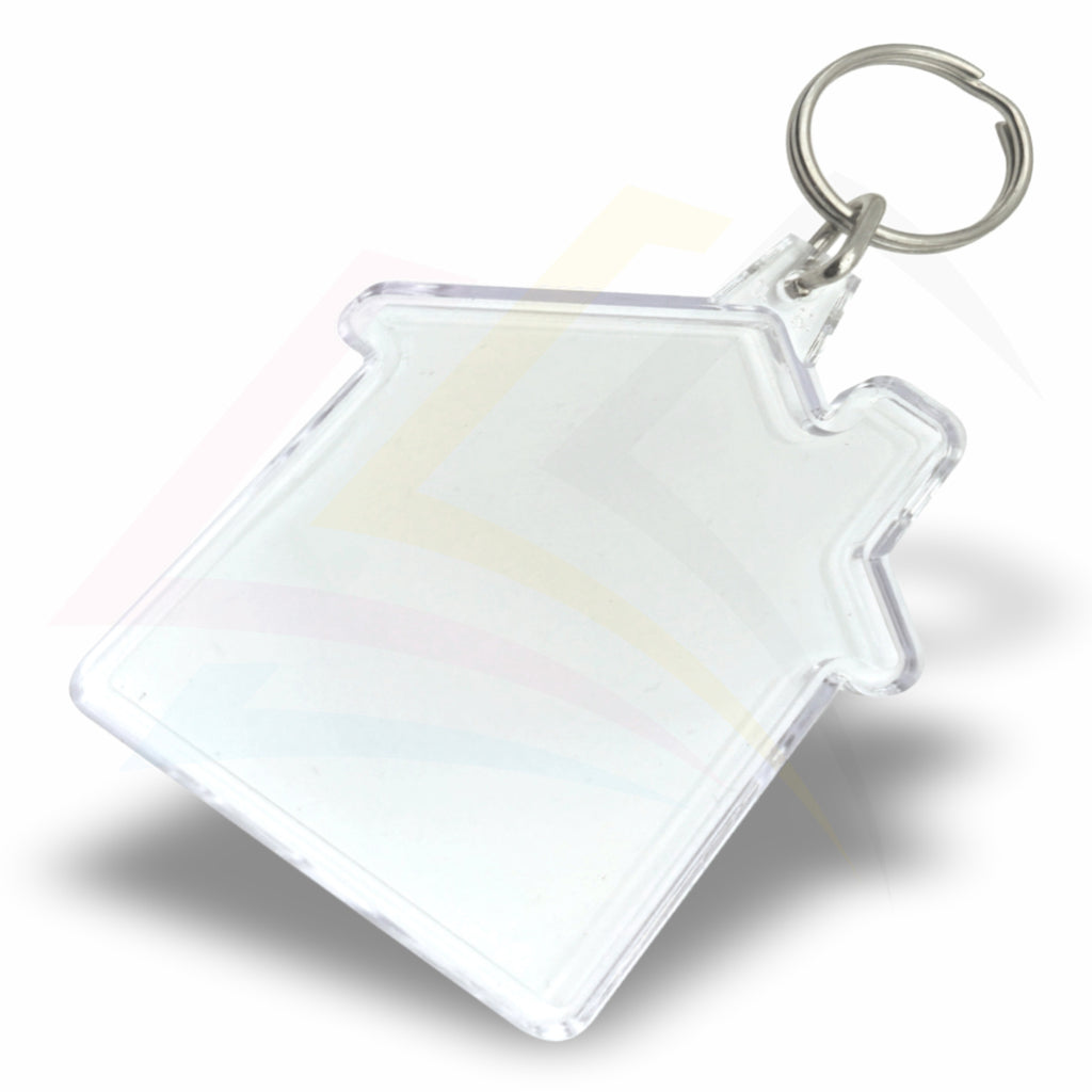 S-House House Shaped 59x56mm Photo Insert Acrylic Keyring - Blank - Pack of 50