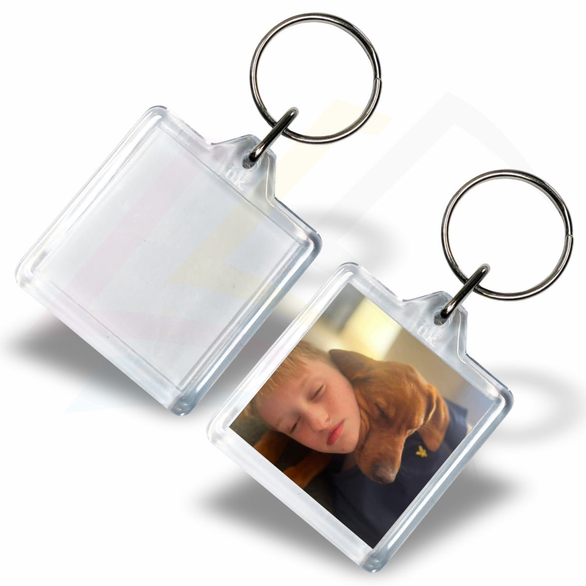 U1-10 Square 32x32mm Photo Insert Acrylic Keyring - Blank or Printed - Pack of 10