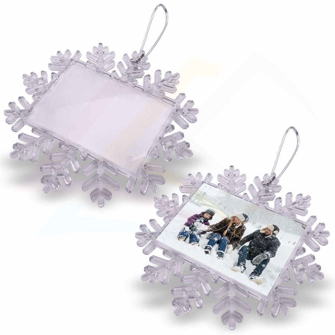 XAF02S Maxi Snowflake Ornament with String – 88.9x65.5mm 3.5x2.5" Photo Insert - Blank or Printed - Pack of 5
