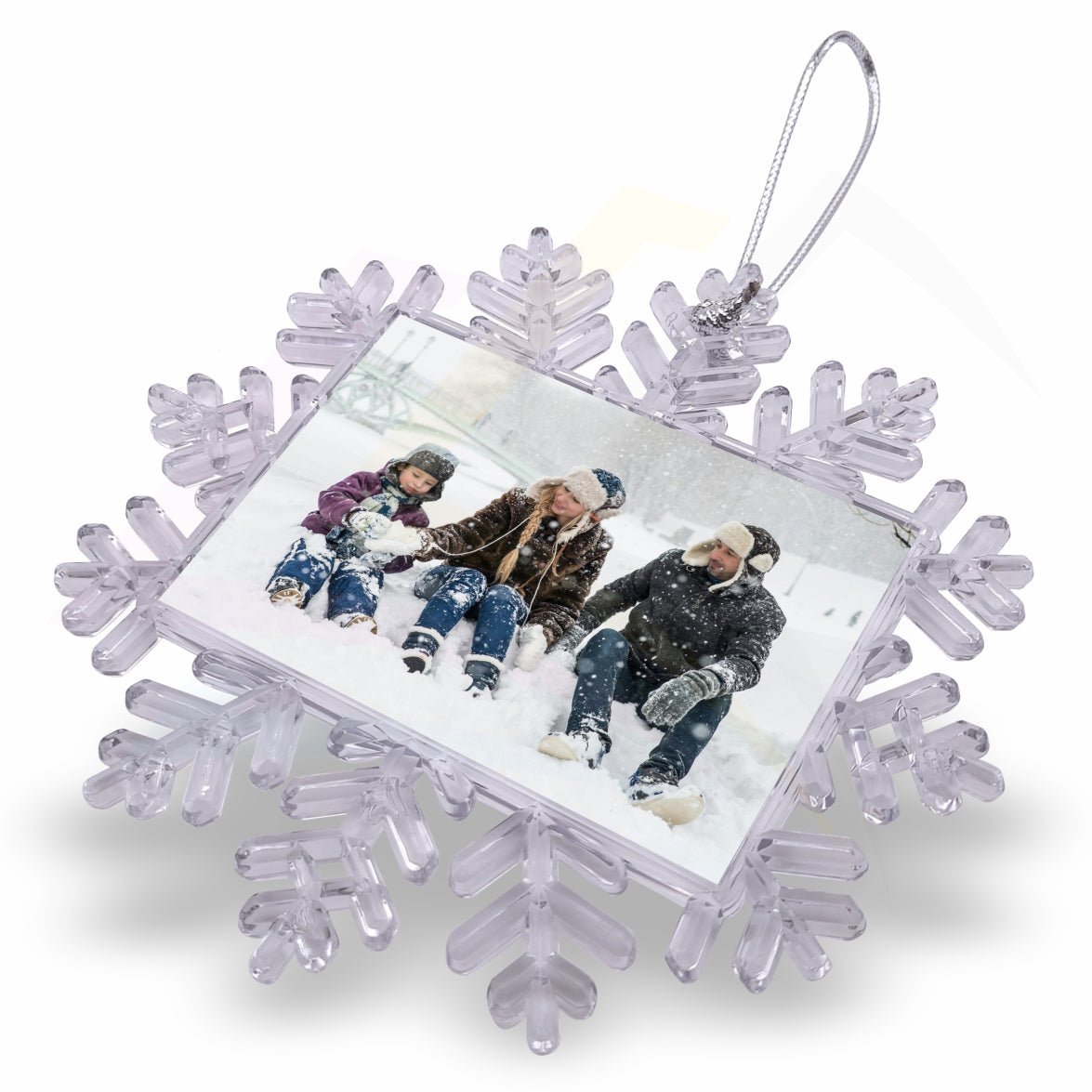 XAF02S Maxi Snowflake Ornament with String – 88.9x65.5mm 3.5x2.5" Photo Insert - Blank or Printed - Pack of 5