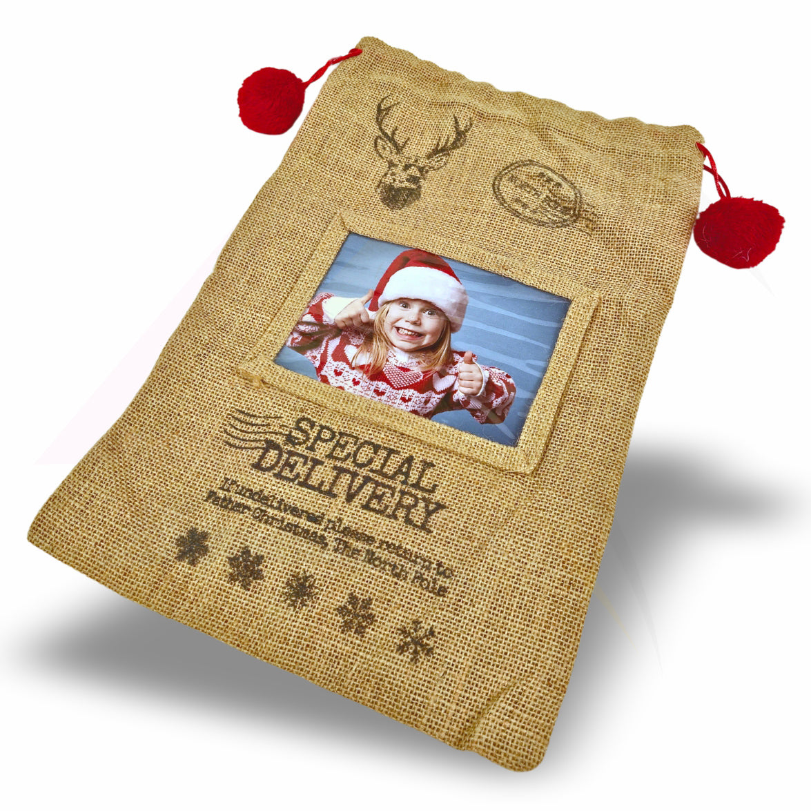 XSS46 Xmas Santa Sacks Natural Jute - 152x102mm 6x4" Photo Insert - Blank or Printed