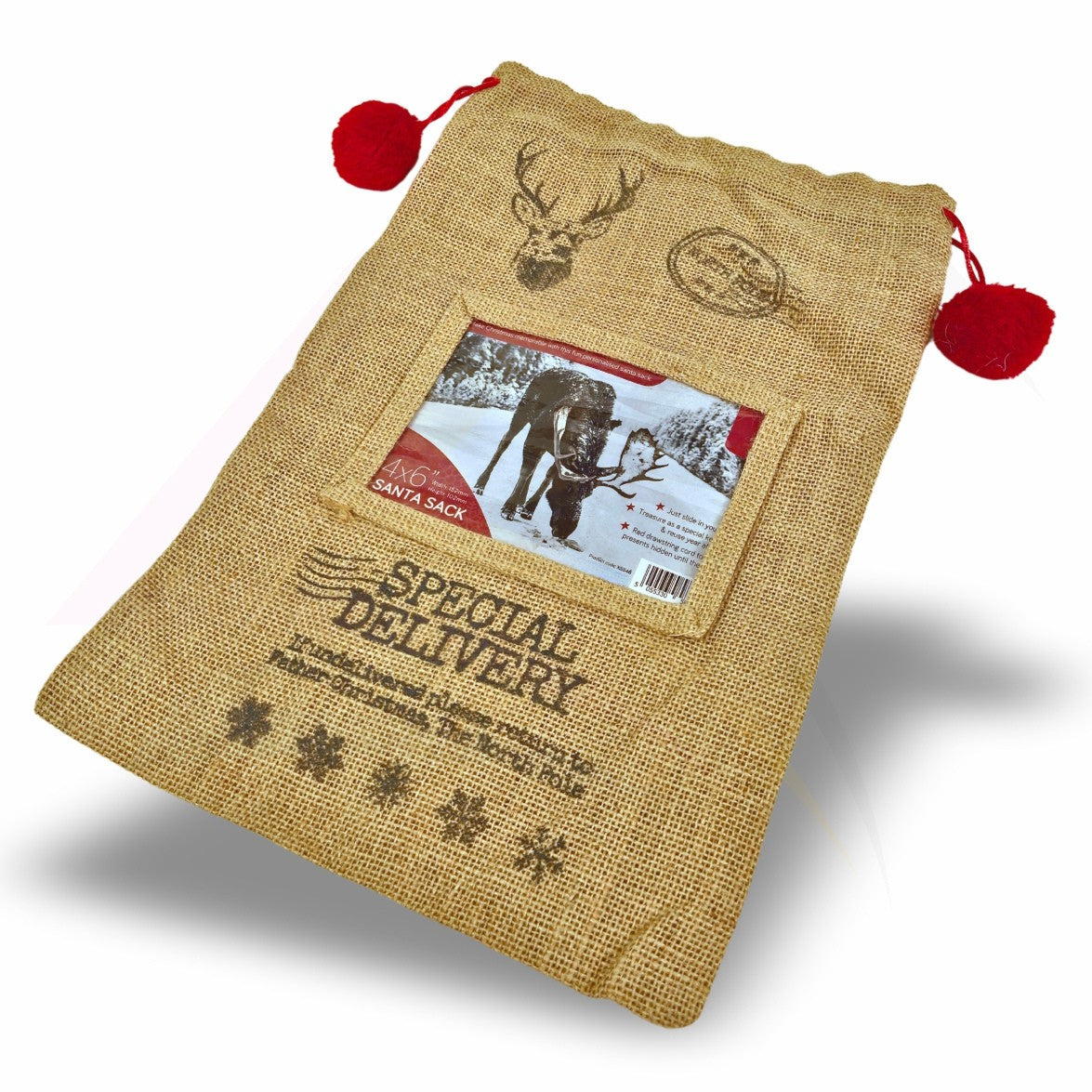XSS46 Xmas Santa Sacks Natural Jute - 152x102mm 6x4" Photo Insert - Blank or Printed