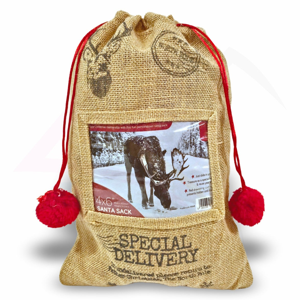 XSS46 Xmas Santa Sacks Natural Jute - 152x102mm 6x4" Photo Insert - Blank or Printed