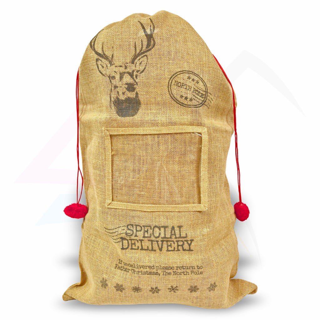 XSS68-12 Xmas Santa Sacks Natural Jute - 203x152mm 8x6" Photo Insert - Blank or Printed - Pack of 12