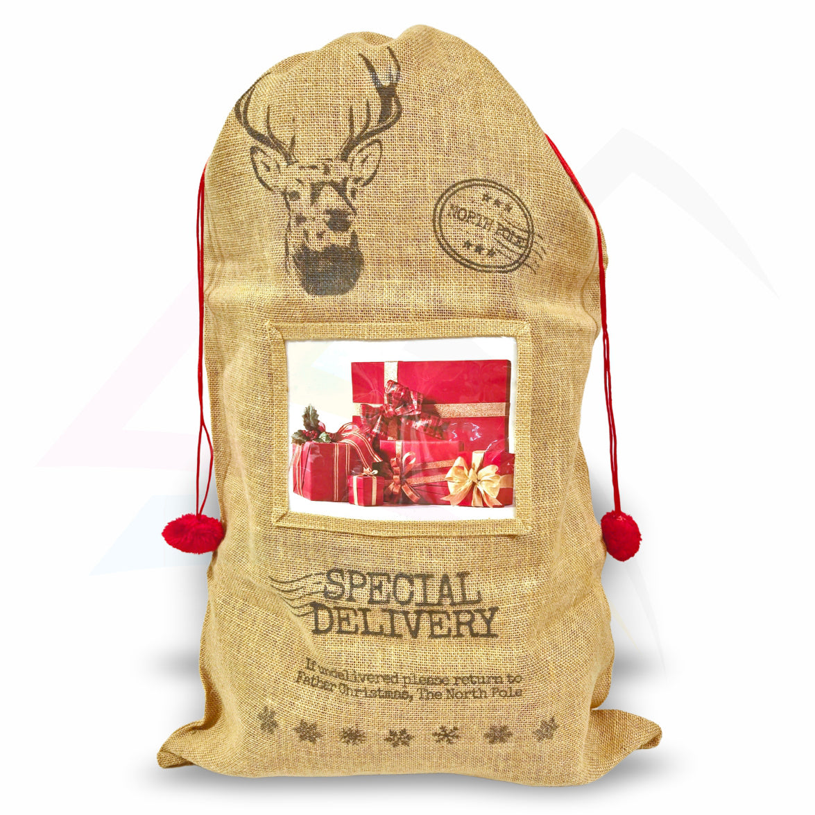 XSS68 Xmas Santa Sacks Natural Jute - 203x152mm 8x6" Photo Insert - Blank or Printed