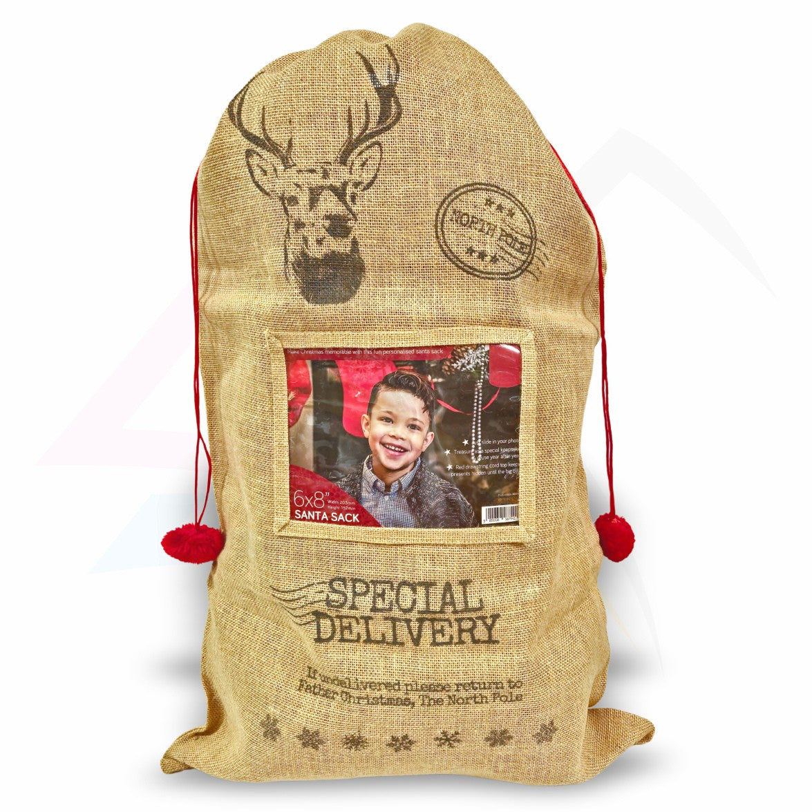 XSS68 Xmas Santa Sacks Natural Jute - 203x152mm 8x6" Photo Insert - Blank or Printed