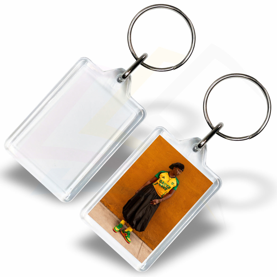Y1-10 Rectangular 35x24mm Photo Insert Acrylic Keyring - Blank or Printed - Pack of 10
