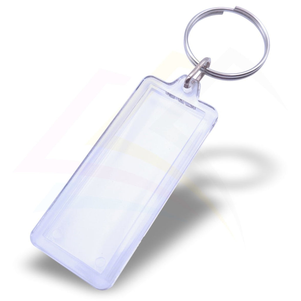 CR-18 Rectangular Acrylic Keyring – 50x18mm Photo Insert - Blank or Printed