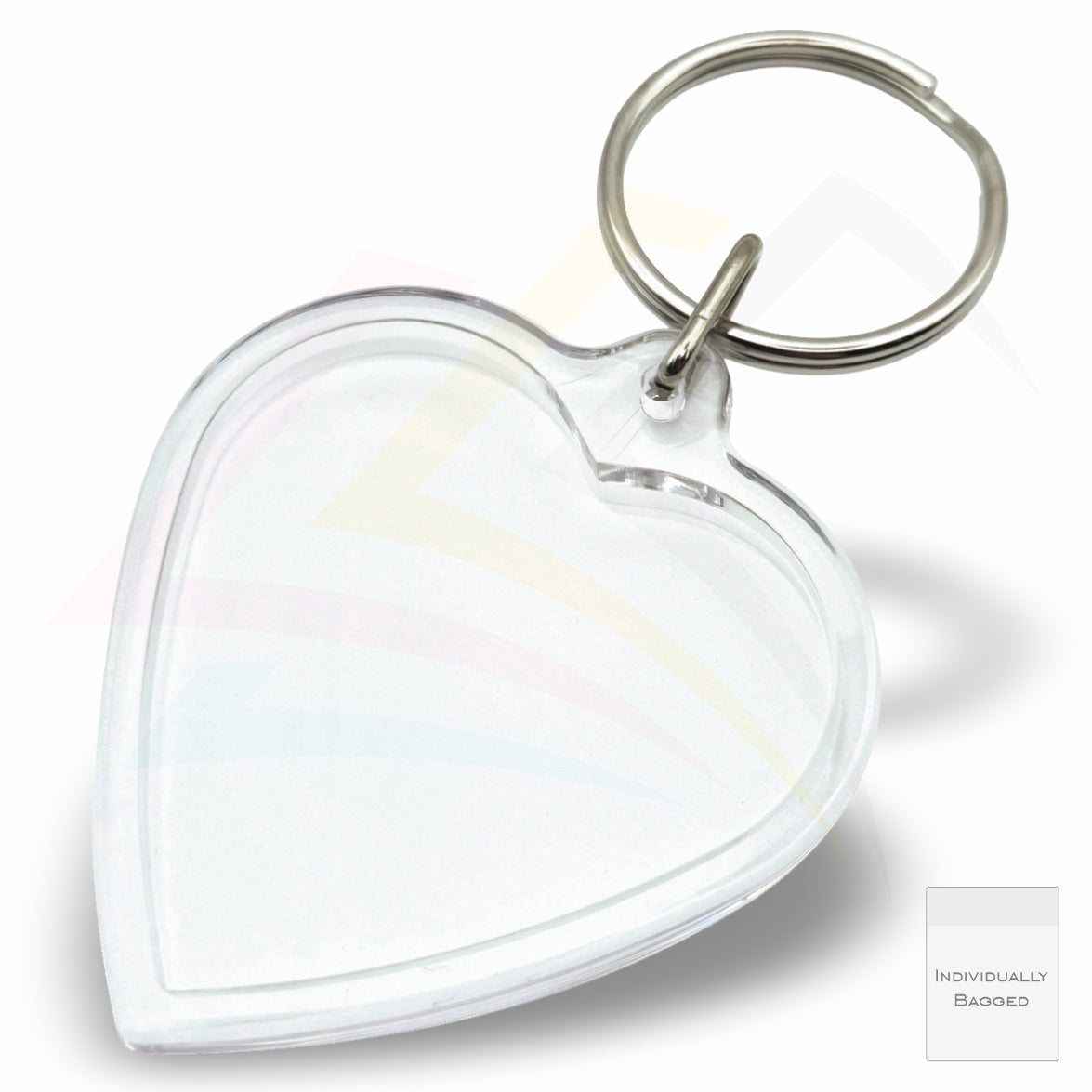 M-HT Mini Heart 40x38mm Photo Insert Acrylic Keyring - Blank or Printed - Pack of 50